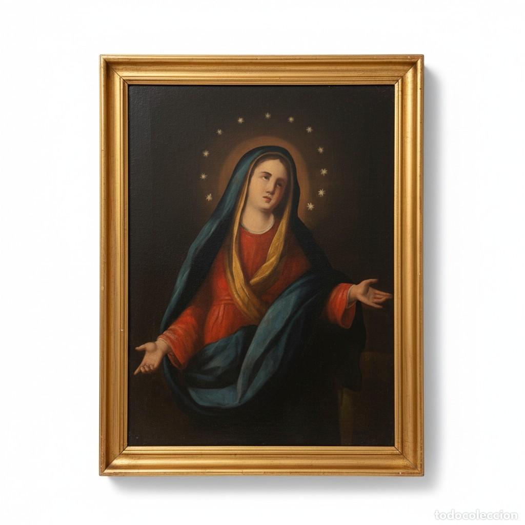 Arte: ESCUELA ESPA&Ntilde;OLA SIGLO XVIII VIRGEN DOLOROSA &Oacute;LEO SOBRE LIENZO GRAN FORMATO 108 CM