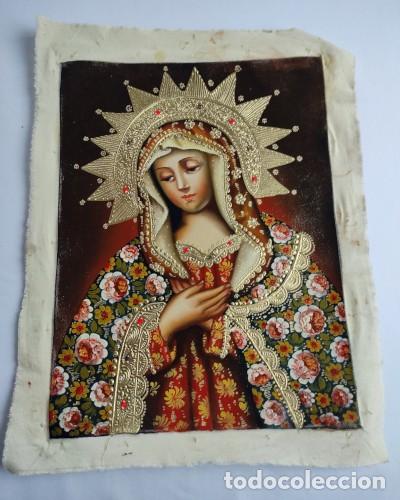 Art: Virgen Mar&iacute;a - &Oacute;leo sobre lienzo - Pintura Cuzque&ntilde;a - Pintura religiosa al &oacute;leo 40x30cm - Arte sacro