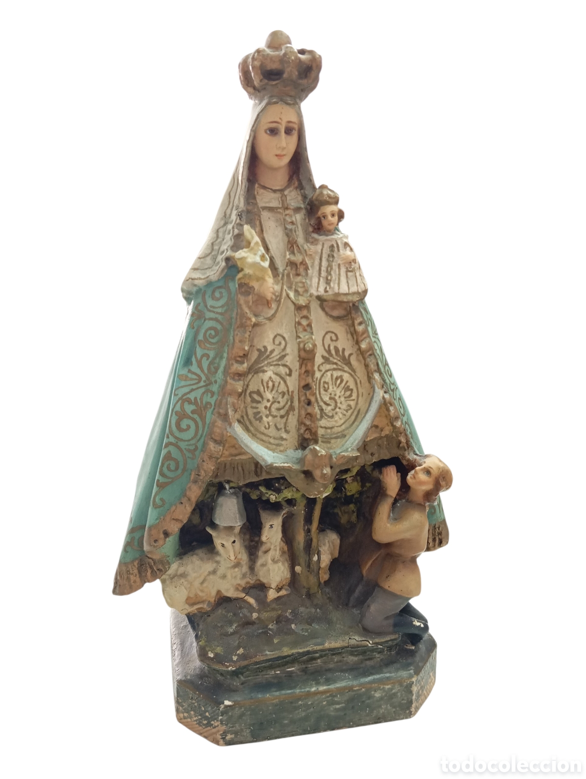 Arte: Antigua Virgen de Arantzazu Bella iconografia Cestona 1949 Ojos cristal PAIS VASCO OLOT ARANZAZU
