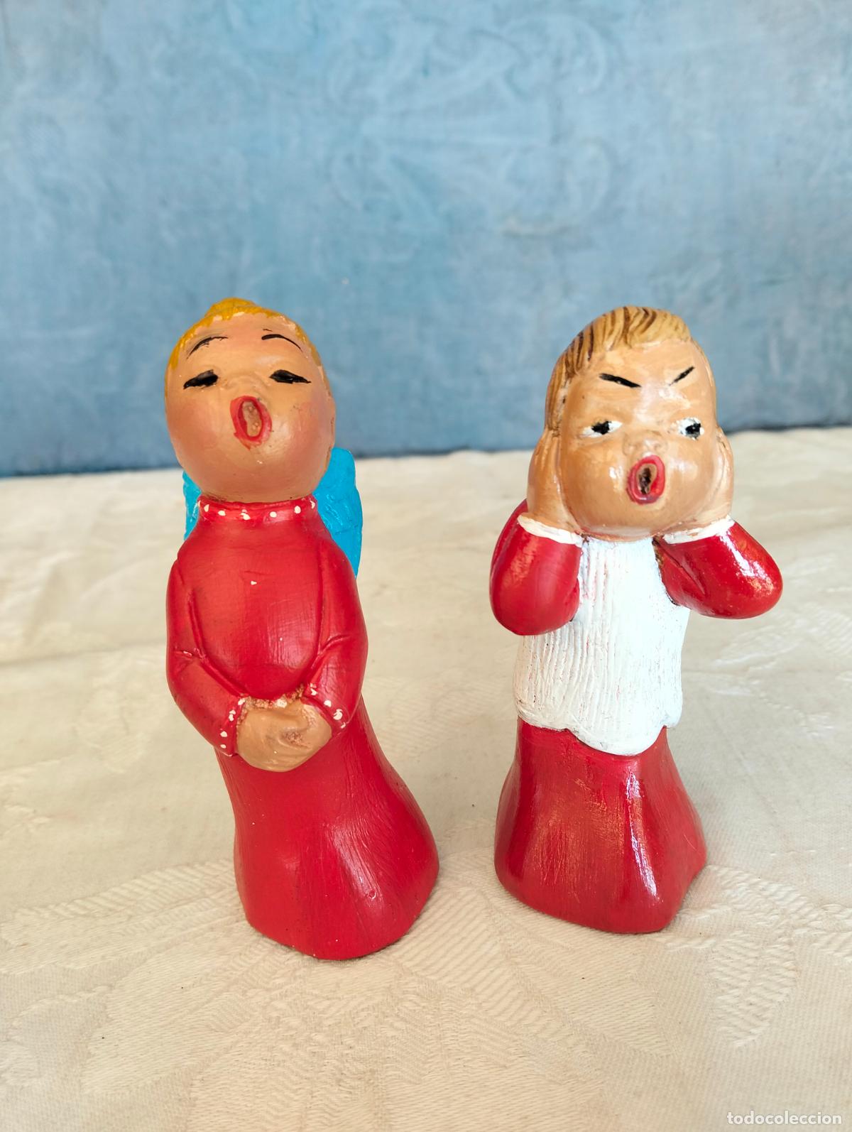 Arte: Figuras decorativas el nacimiento de Jes&uacute;s Bel&eacute;n pesebre &aacute;ngeles rojos blancos cantando yeso pintado