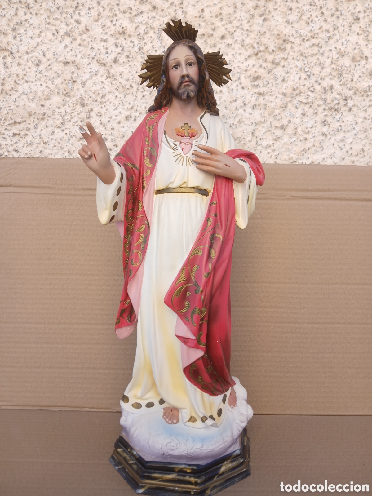 Arte: SAGRADO CORAZ&Oacute;N DE JES&Uacute;S PASTA DE MADERA Y OJOS DE CRISTAL OLOT 50 CM .