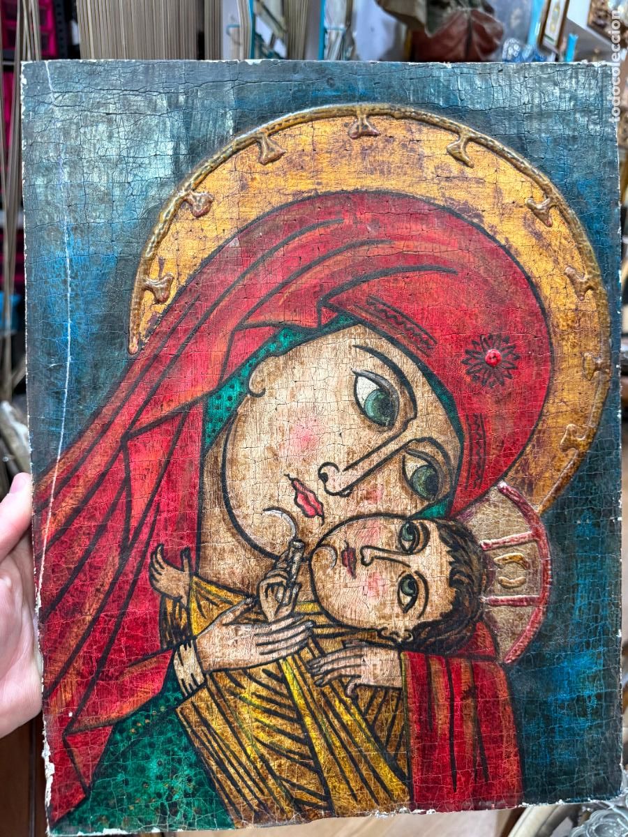 Arte: ANTIGUO OLEO SOBRE LIENZO VIRGEN DEL PERPETUO SOCORRO - MEDIDA 40X31 CM - RELIGIOSO