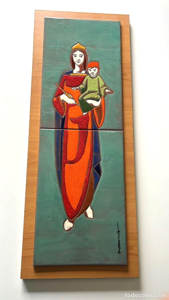 Arte: Ceramica religiosa artesanal de Mar&iacute;a Auxiliadora, t&eacute;cnica cuerda seca. Pieza &uacute;nica.