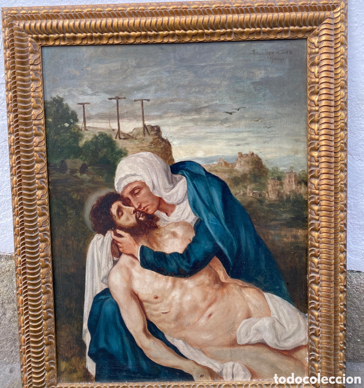 Arte: Maravillosa pintura relegiosa al oleo sobre tela firmada y fechada siglo XIX