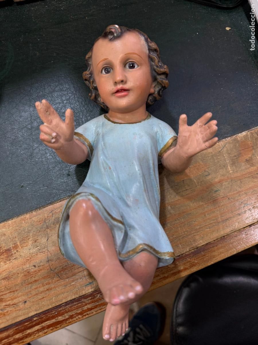 Arte: ANTIGUO NI&Ntilde;O JESUS ESCUELA OLOT CON OJOS DE CRISTAL - MEDIDA 26 CM