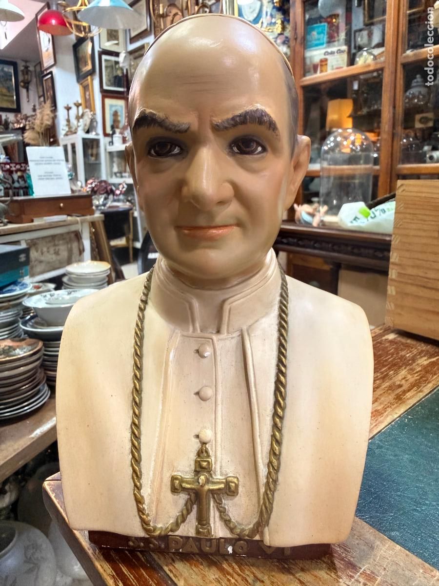 Arte: ANTIGUO BUSTO ESCUELA OLOT DE P.P SAN PABLO VI - MEDIDA 24 CM - RELIGIOSO