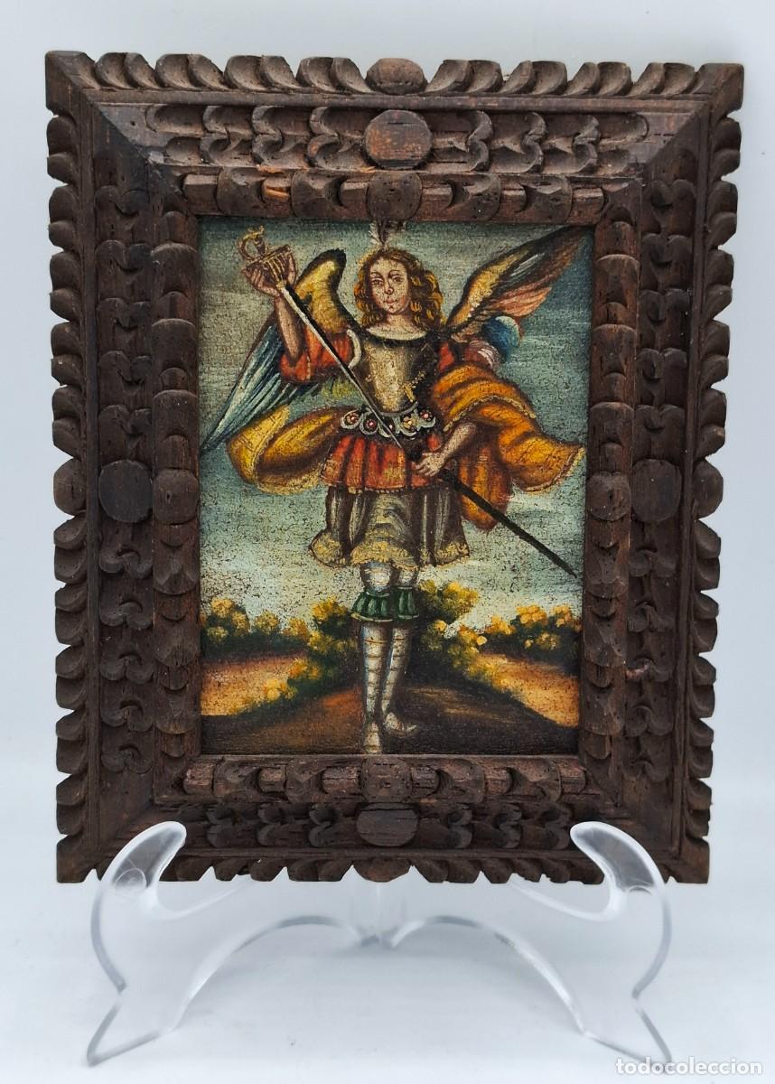 Arte: + MINIATURA EN OLEO SOBRE TELA DE ARCANGEL AL ESTILO DE LA ESCUELA COLONIAL CUZQUE&Ntilde;A EN MARCO
