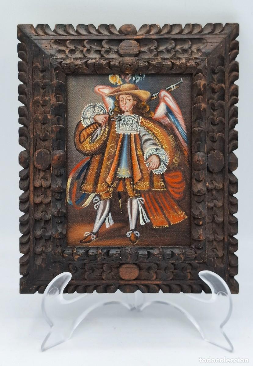 Arte: + MINIATURA EN OLEO SOBRE TELA DE ARCANGEL AL ESTILO DE LA ESCUELA COLONIAL CUZQUE&Ntilde;A EN MARCO