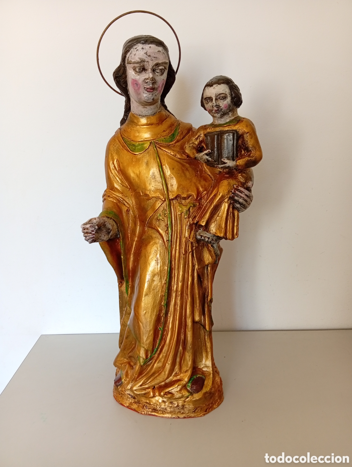 Arte: Escultura religiosa virgen con ni&ntilde;o fibra estilo g&oacute;tico siguiendo modelos antiguos mitad sigloXX