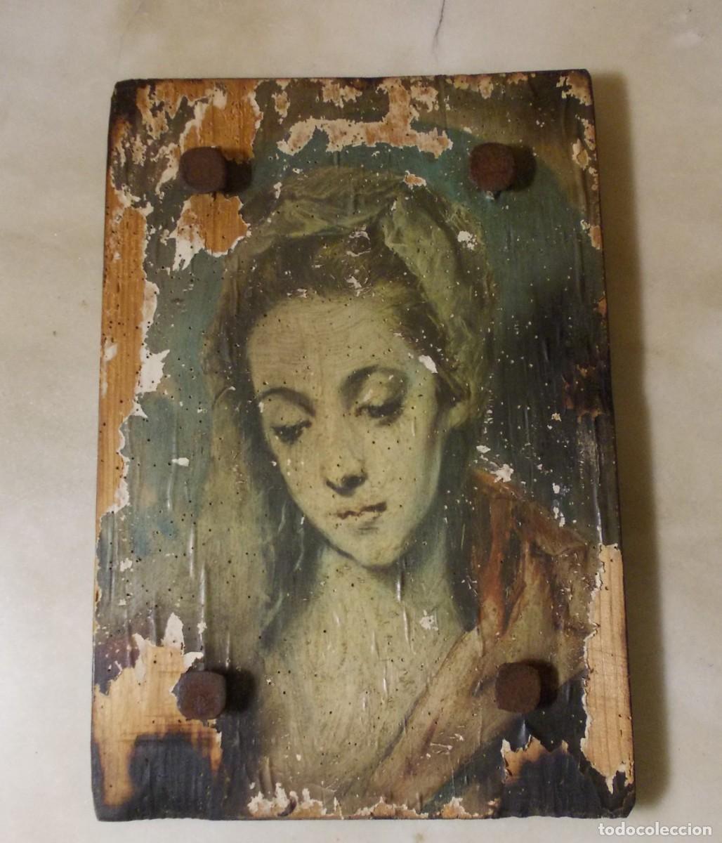 Arte: Tabla Madera Imagen Religiosa Virgen Mar&iacute;a Clavos Forja Papel Clavos Arte Sacro Popular