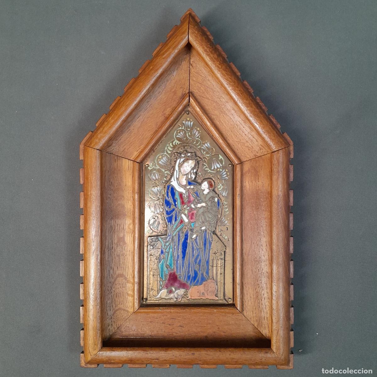 Arte: PLACA DEVOCIONAL REALIZADA EN BRONCE ESMALTADA. VIRGEN CON NI&Ntilde;O. 1920 CA.