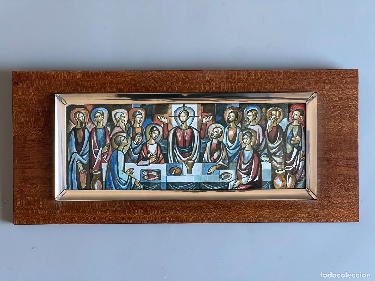 Arte: Gran retablo &Uacute;ltima Cena en esmalte y marco de plata contrastada. C.1950-60