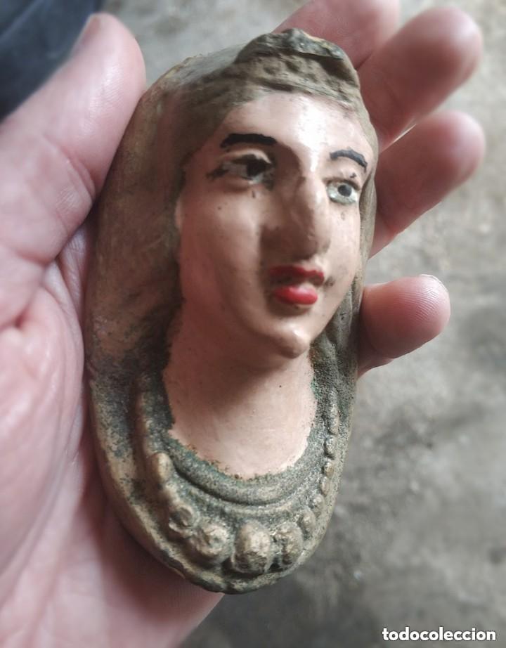 Arte: Antigua figura busto cabeza imagen religiosa virgen