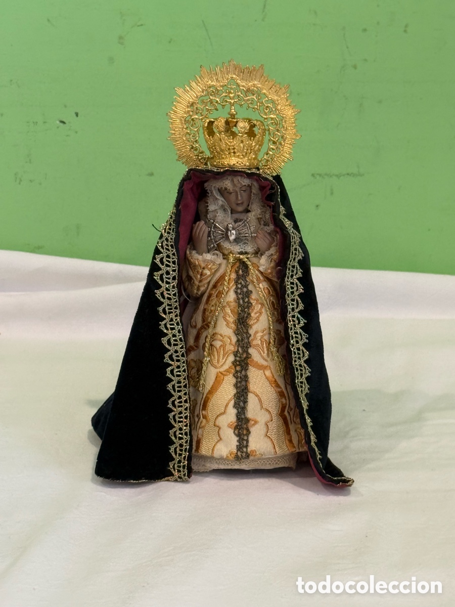 Arte: Antigua Virgen Dolorosa figura de vestir terracota policromada 20 cm siglo XIX-XX