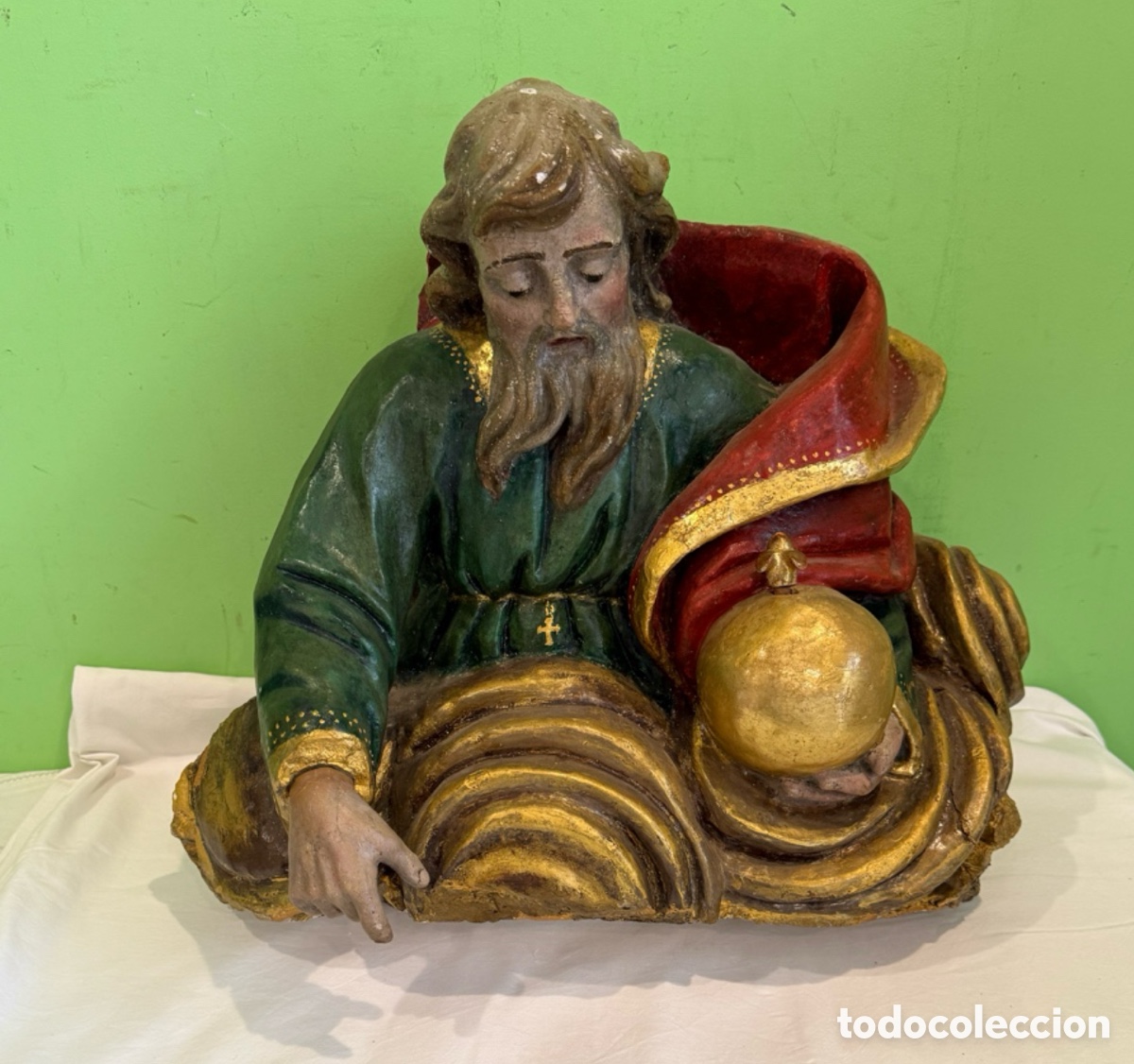 Arte: Grand&iacute;sima y rara figura religiosa antigua material compuesto policromado con madera siglo XX
