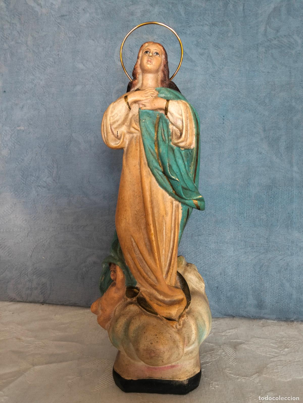 Arte: Figura religiosa Virgen Maria Inmaculada de escayola policromada de los a&ntilde;os 30-40