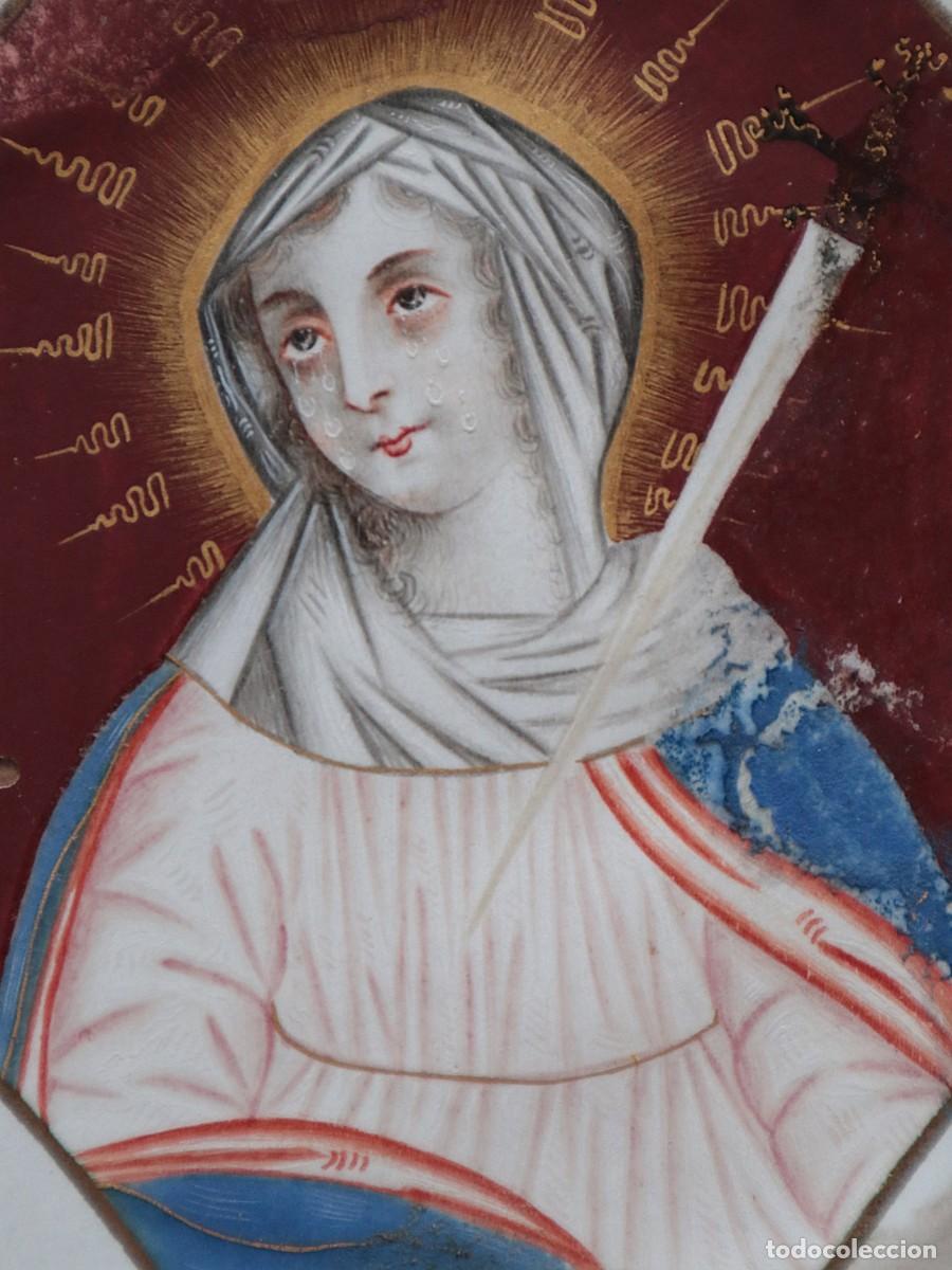 Arte: Virgen Dolorosa. Temple sobre vitela. Flandes, siglo XVII. Mide 11,5 x 9 cm.