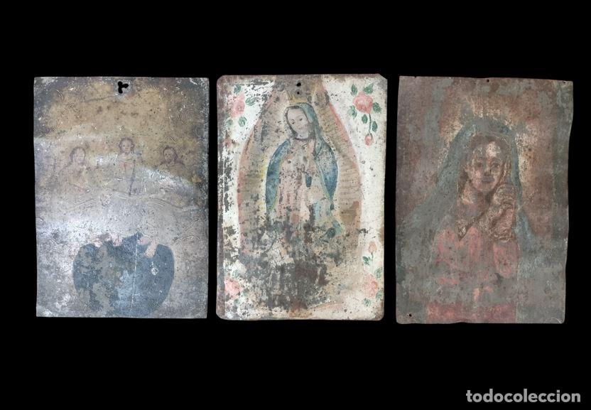 Arte: CONJUNTO DE ICONOS O EXVOTOS COLONIALES. &Oacute;LEO SOBRE HOJALATA. SUDAM&Eacute;RICA. SIGLO XVIII-XIX.