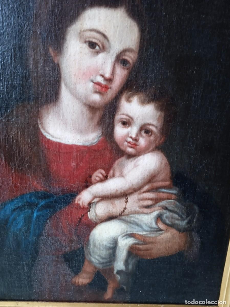 Arte: Cuadro pintura muy antigua religiosa &oacute;leo sobre lienzo Virgen con Ni&ntilde;o