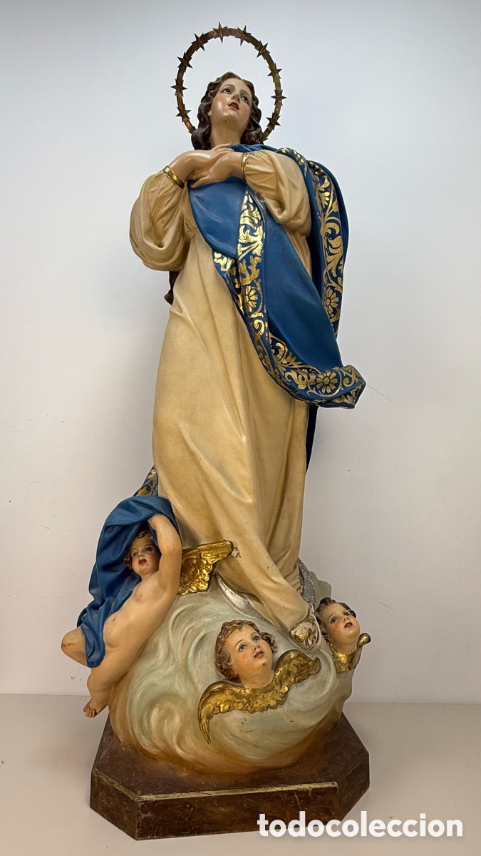Arte: Virgen Inmaculada Concepci&oacute;n enorme 126 cms. Olot Arte Cristiano. Ojos de cristal.