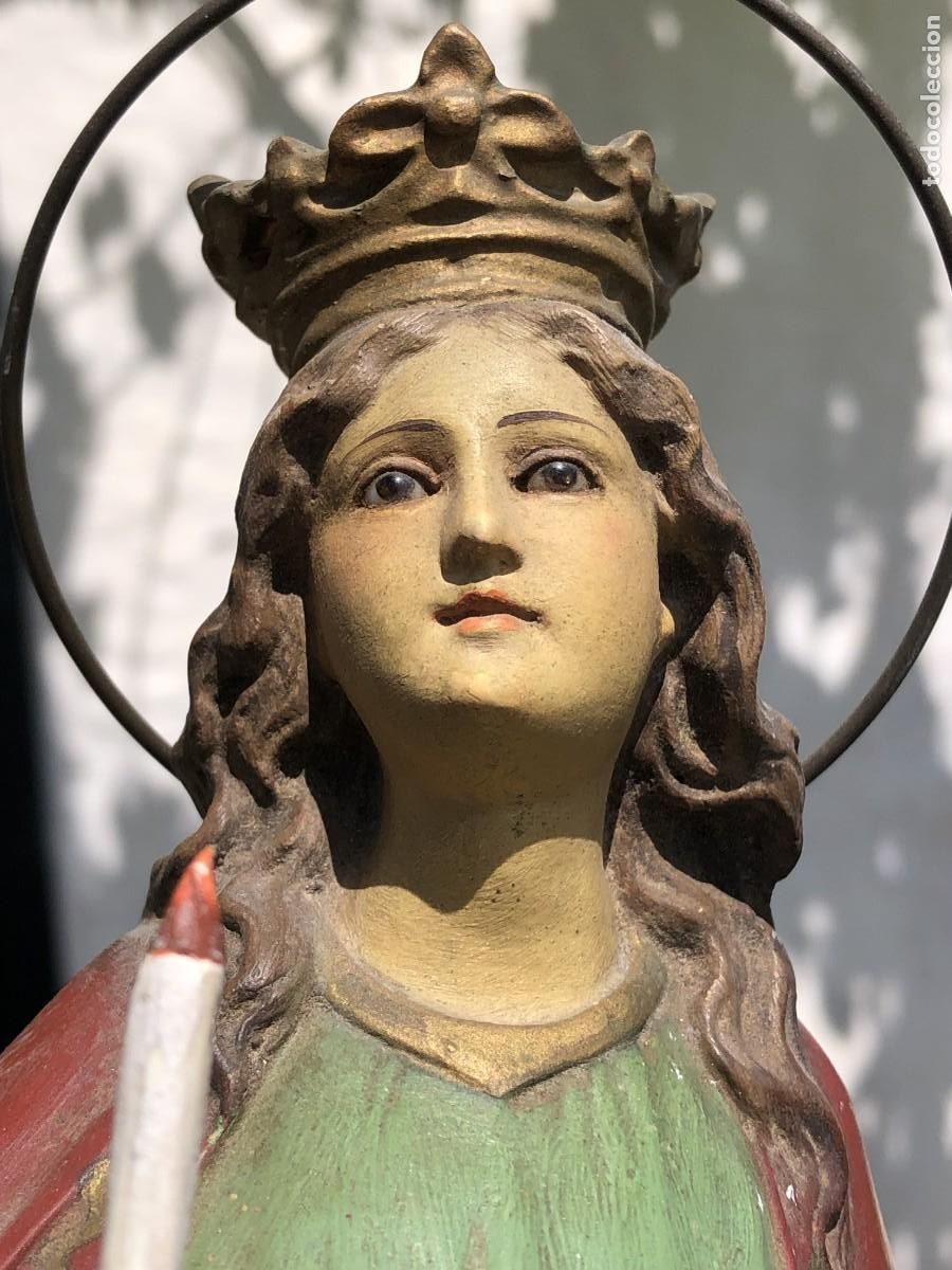 Arte: c.1900 Santa Marta y el Dragon - Arte Olotense &middot; Olot - pasta de madera ojos cristal