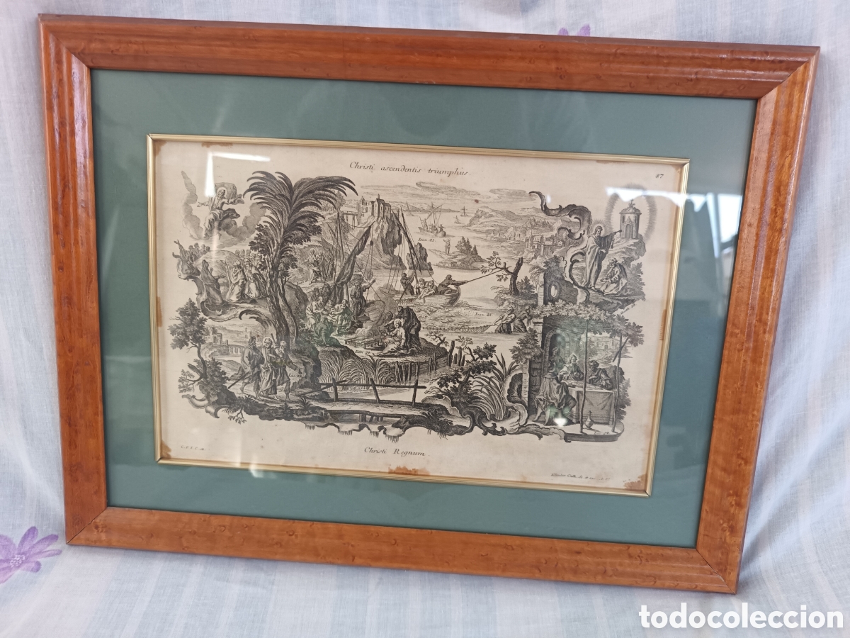 Arte: ANTIGUO GRABADO RELIGIOSO B&Iacute;BLICO, KLAUBER, S.XVIII, CRISTO ASCENDIENDO TRIUNFAL