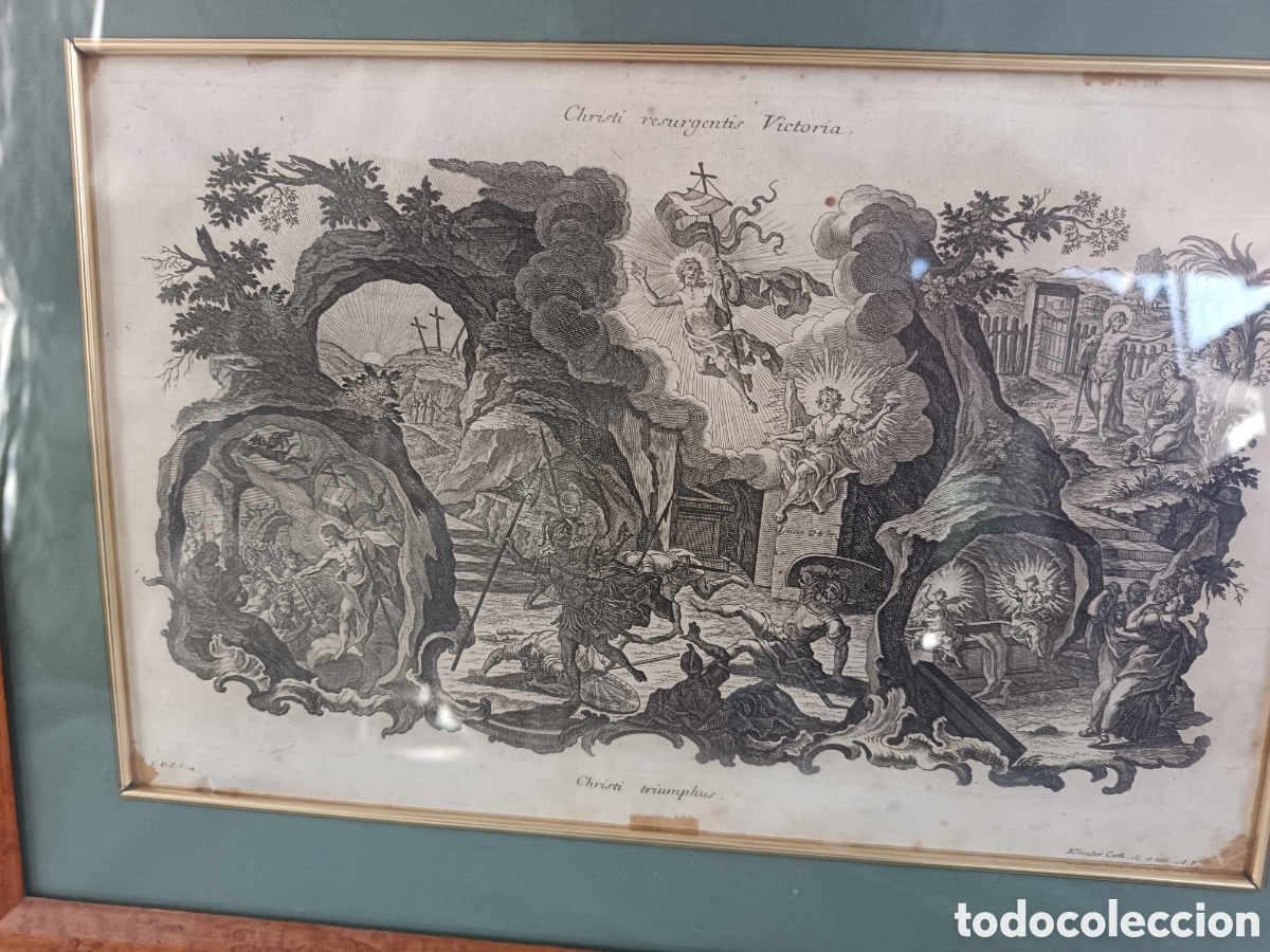 Arte: ANTIGUO GRABADO RELIGIOSO B&Iacute;BLICO, KLAUBER, S.XVIII, CRISTO RESURRECCI&Oacute;N VICTORIA