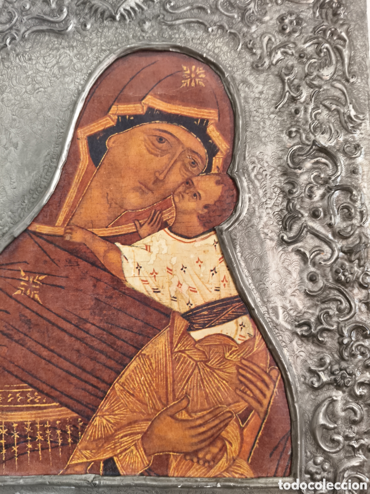 Arte: BELLO CUADRO DE ESTA&Ntilde;O TRABAJADO A MANO ICONO ESTILO BIZANTINO VIRGEN CON NI&Ntilde;O RUSO ?