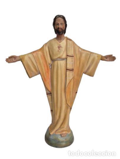 Arte: Sagrado Coraz&oacute;n - Estuco Policromado - Sello Anonima Mato, Olot - Altura 41 cm