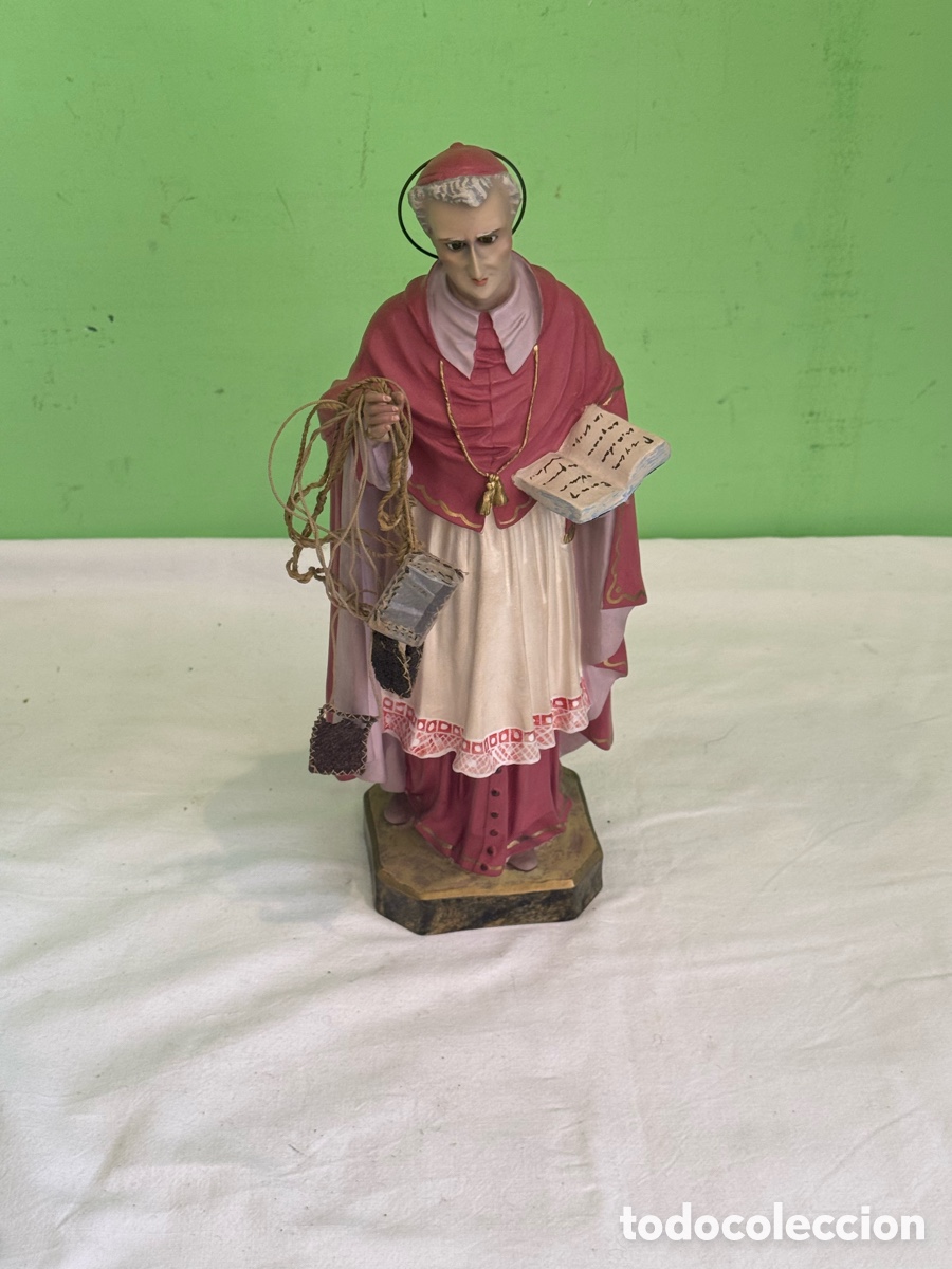 Arte: Figura religiosa San Carlos Borromeo policromada principios siglo XX
