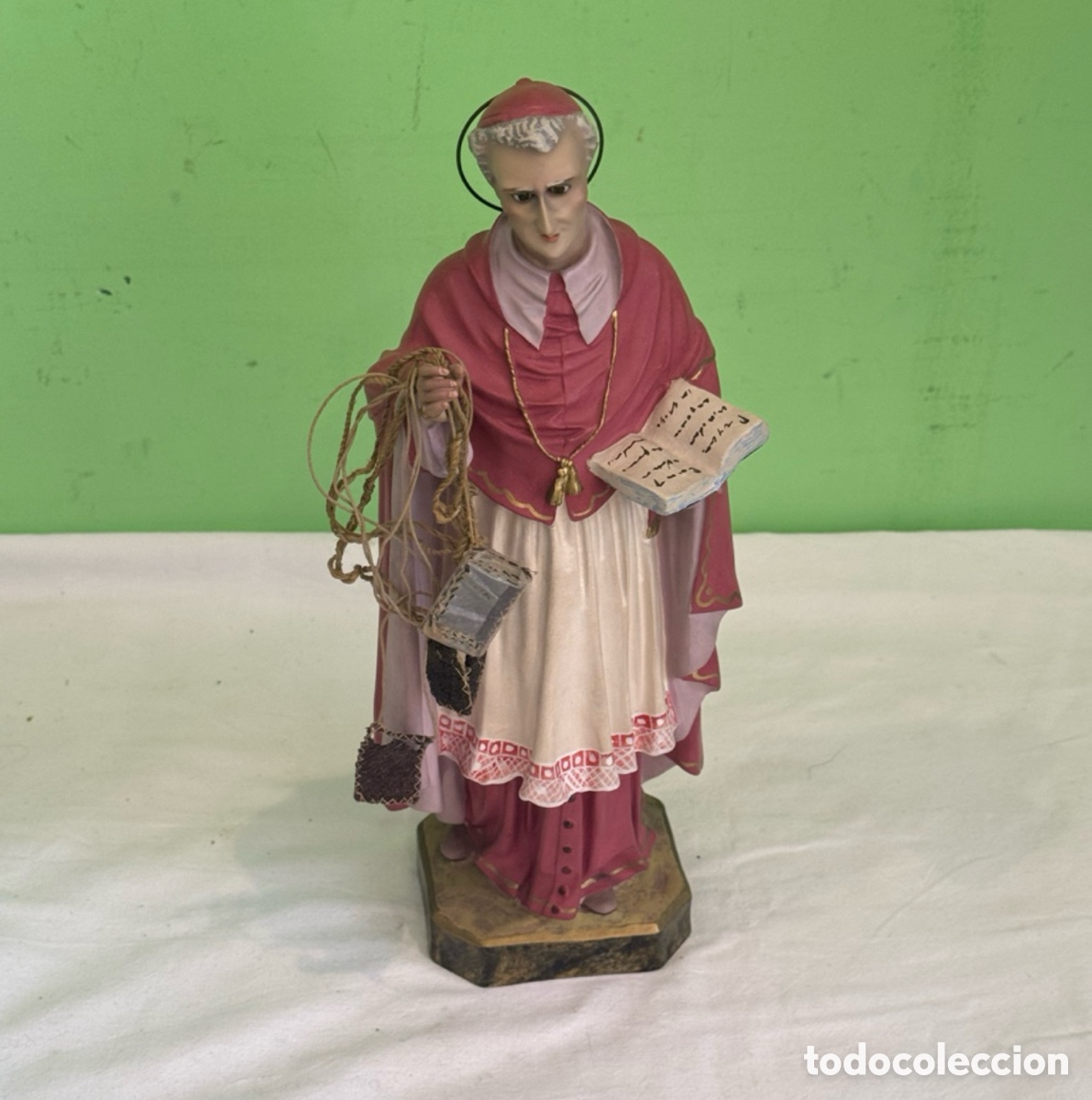 Arte: Figura religiosa San Carlos Borromeo policromada principios siglo XX