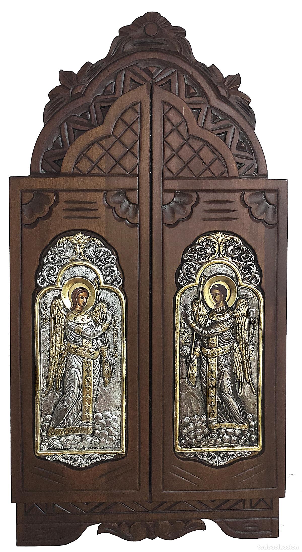 Arte: Icono de plata y oro tr&iacute;ptico de la virgen dulce beso