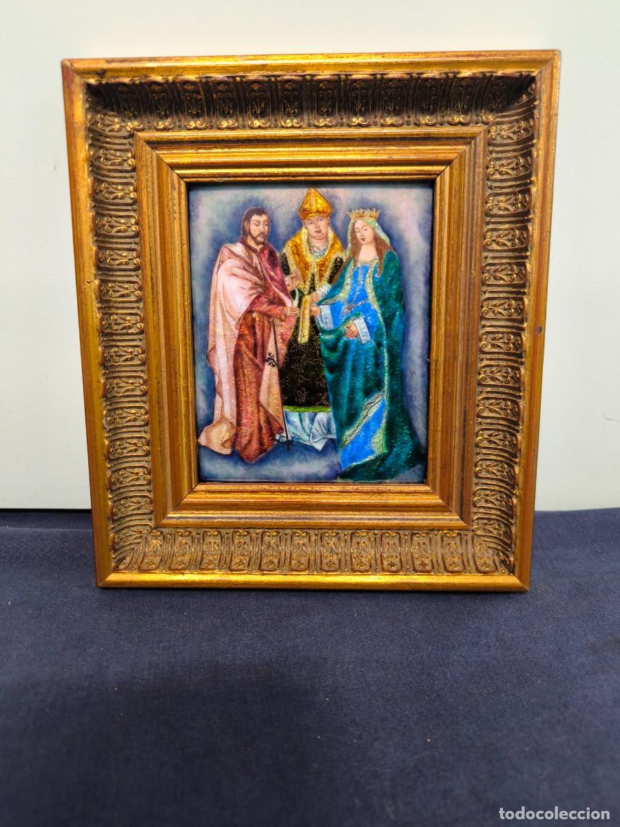 Arte: ESMALTE RELIGIOSO SOBRE MARCO EN MADERA DORADA