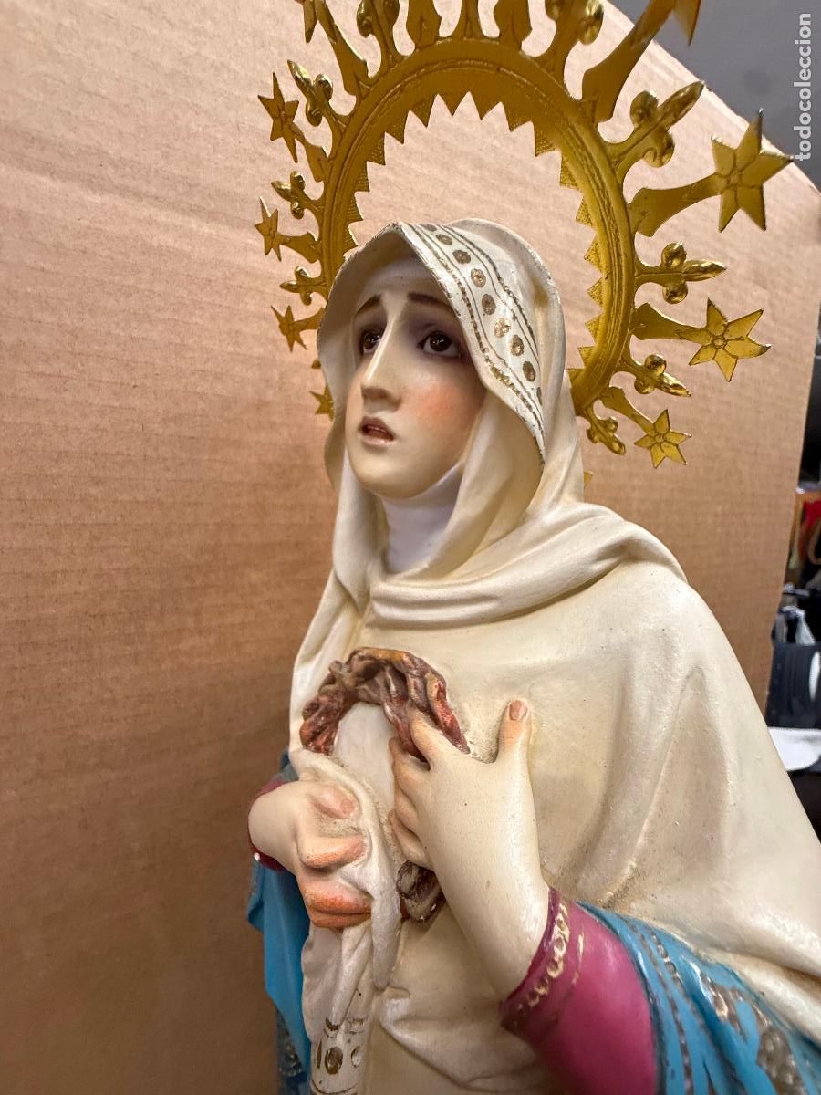 Arte: Excepcional VIRGEN DOLOROSA Sello taller El Renacimiento de Olot. Ojos cristal. 60cms altura total