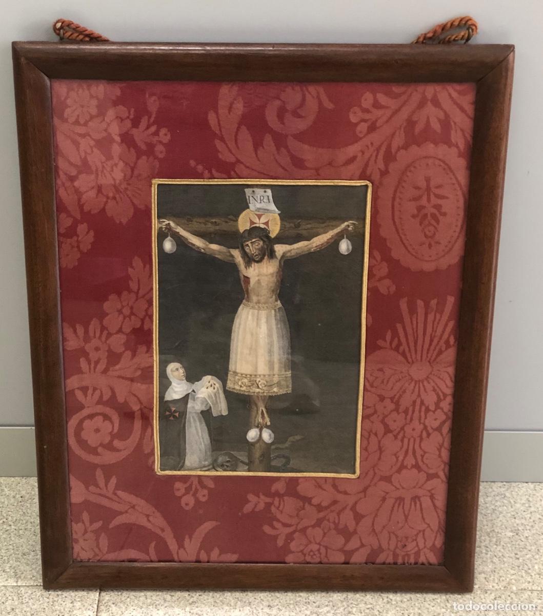 Arte: GRABADO RELIGIOSO COLOREADO DEL SANTO CRISTO DE BURGOS VENERADO EN EL REAL CONVENTO DE TRINITARIOS