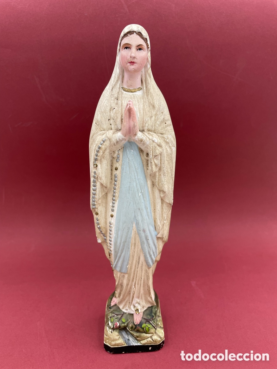 Arte: Antigua virgen de Lourdes en yeso o escayola 23 cm.