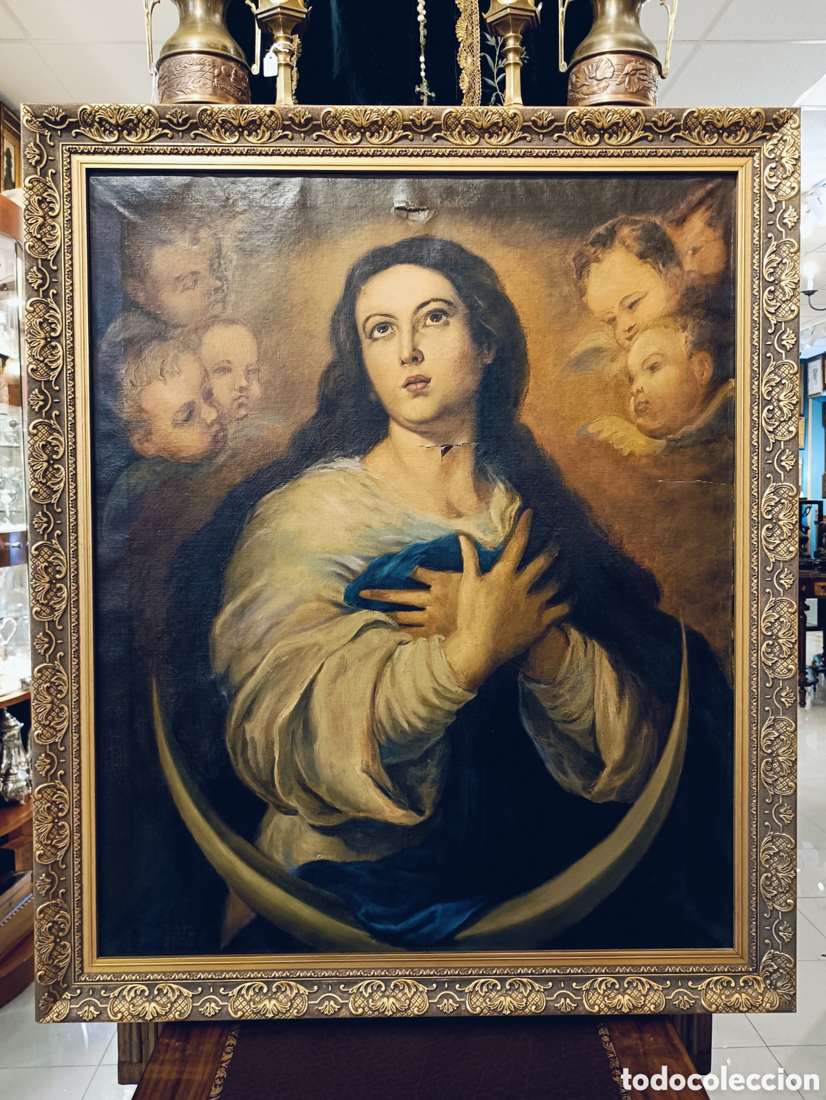 Arte: VIRGEN INMACULADA . OLEO SOBRE LIENZO . FIRMADO A IDENTIFICAR Y FECHADO . NECESITA RESTAURAR