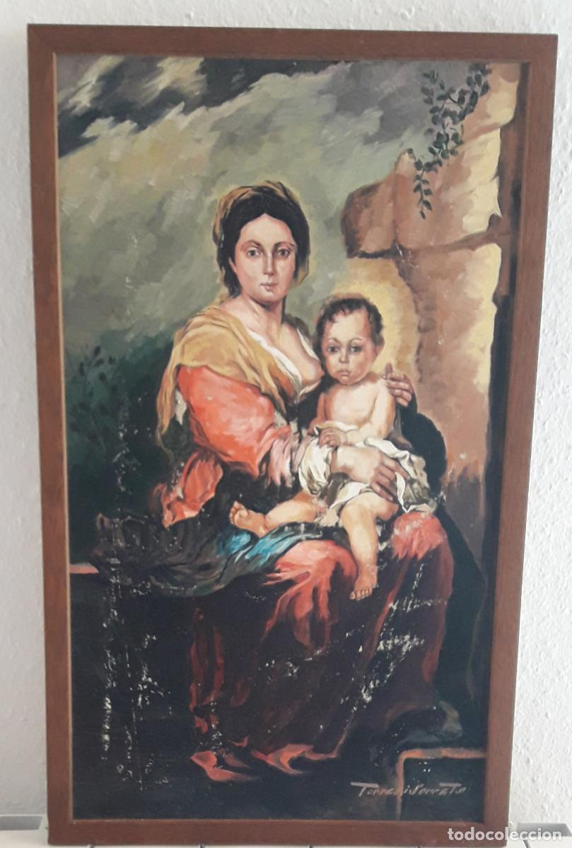 Arte: CUADRO RELIGIOSO ANTIGUO PINTADO SOBRE MADERA, FIRMA TORRAS Y SERRATS.
