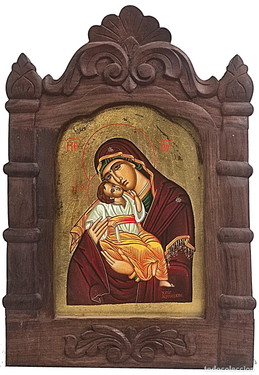 Arte: Icono de la virgen dulce beso pintado a mano