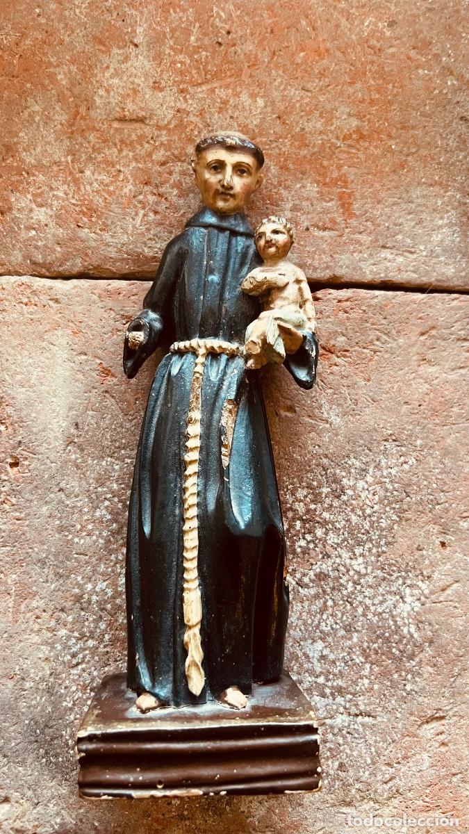 Arte: Figura talla madera san antonio con ni&ntilde;o policromada fin s XVIII 21cms