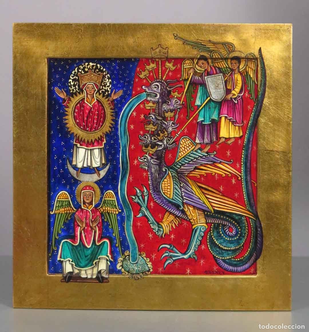 Arte: LA BESTIA DE SIETE CABEZAS. BEATO SAN MIGUEL. OLEO Y PAN DE ORO S/ TABLA. SIGLO XX