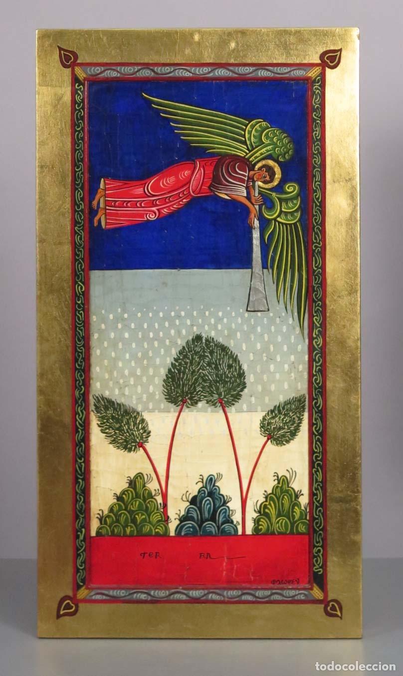 Arte: PRIMERA TROMPETA DEL APOCALIPSIS. BEATO DE FERNANDO I. PINTAOD A MANO. SIGLO XX
