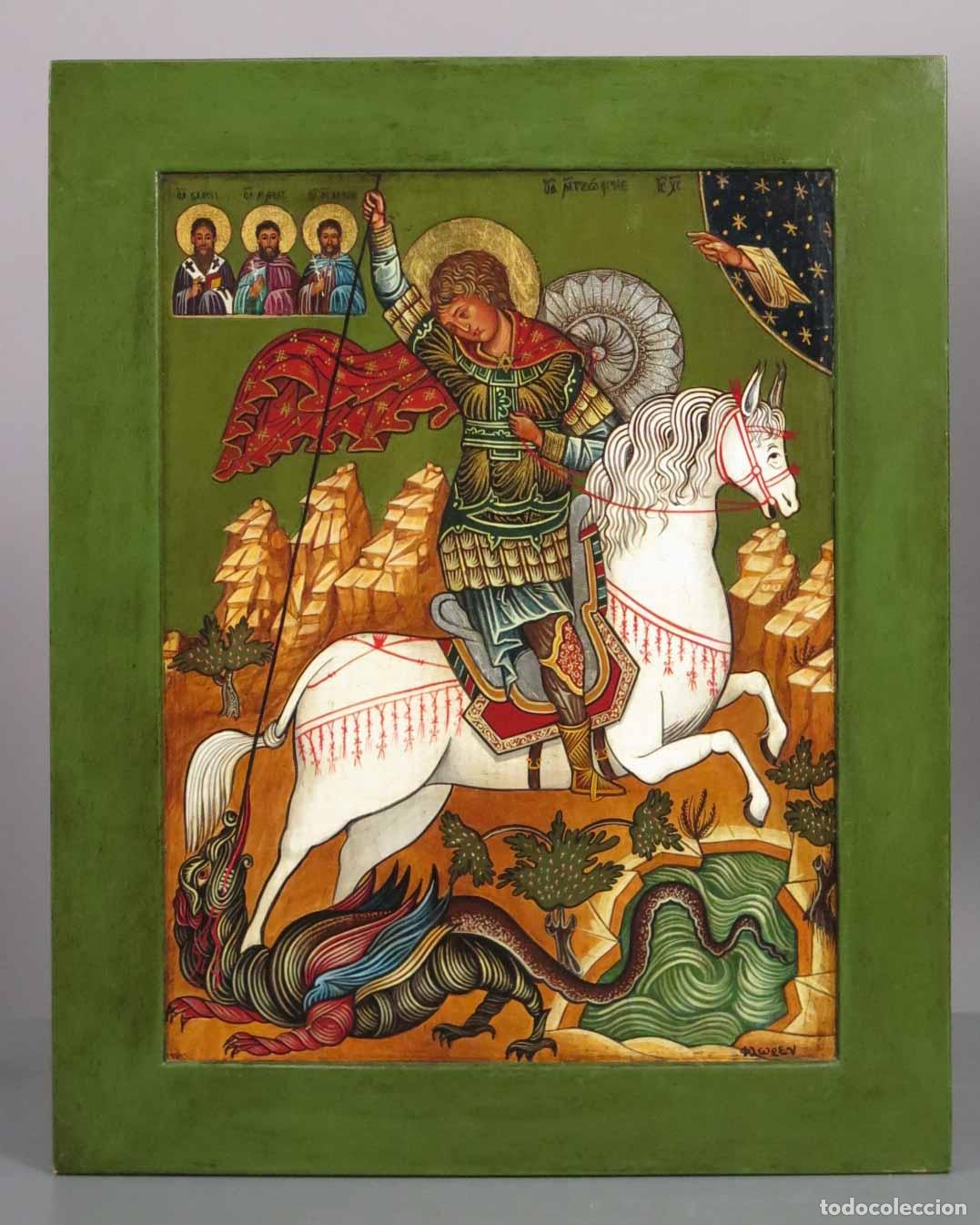 Arte: SAN JORGE. ICONO. PINTADO A MANO. FIRMADO. SIGLO XX