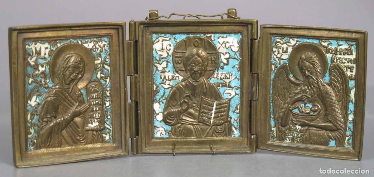 Arte: TRIPTICO DE VIAJE. ICONO. BRONCE Y ESMALTE. RUSIA. SIGLO XX