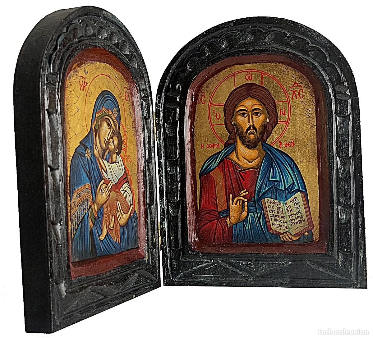 Arte: Diptico icono con cristo y virgen - Foto 2