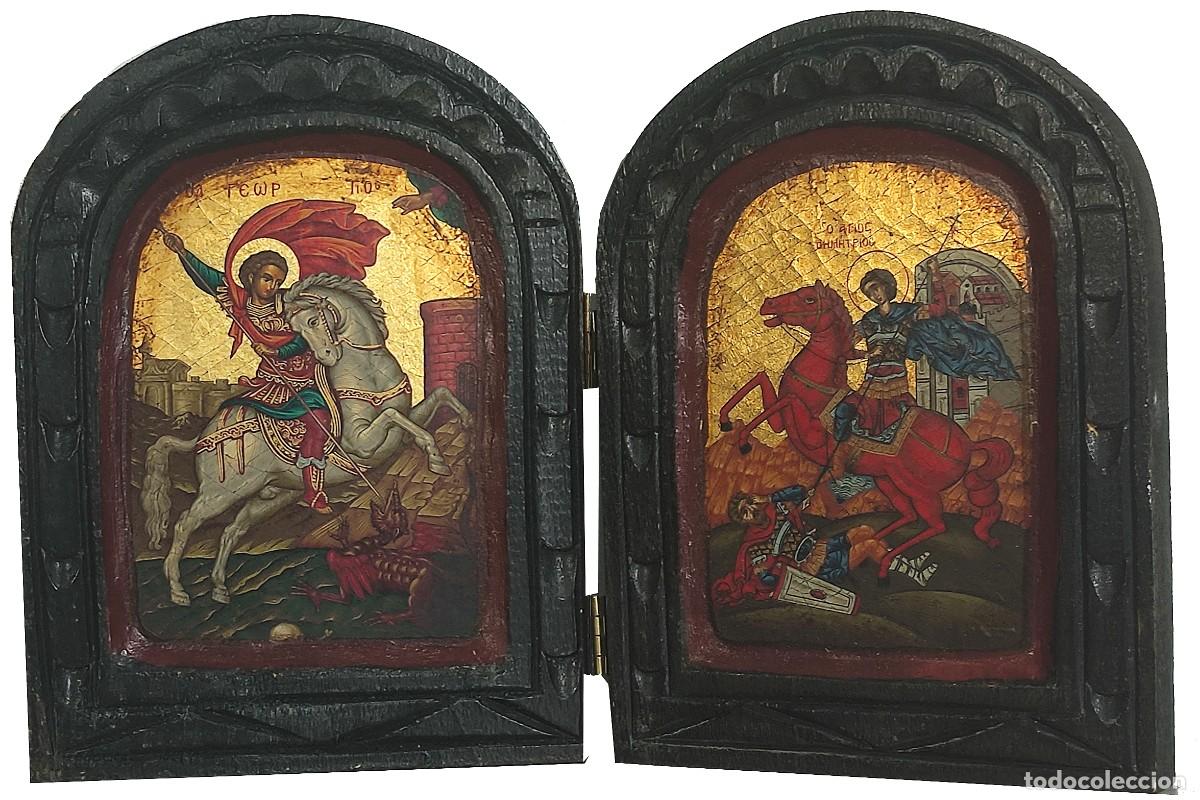 Arte: Diptico icono con im&aacute;genes de san Jorge y san Dimitiros