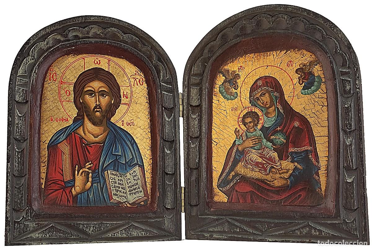 Arte: D&iacute;ptico icono con im&aacute;genes de cristo y virgen