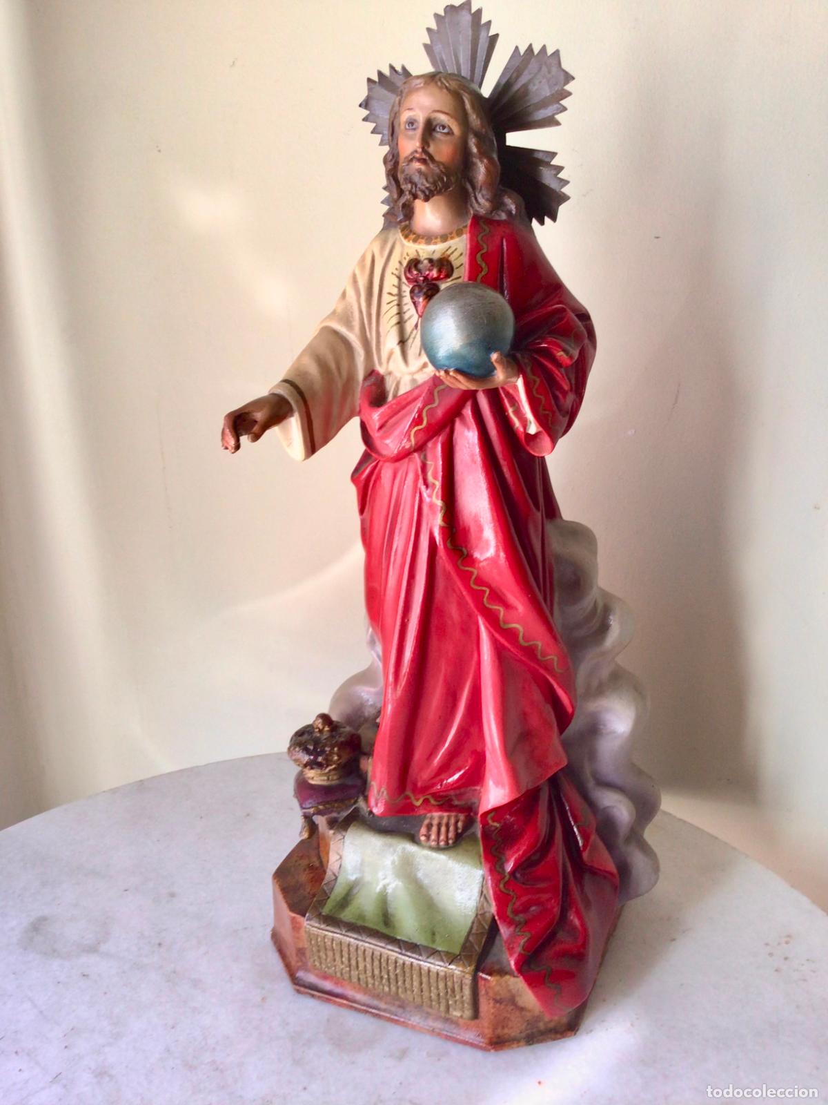 Arte: IMPRESIONANTE Y ANTIGUA ESCULTURA DE OLOT, CORAZON DE JESUS - SELLADO