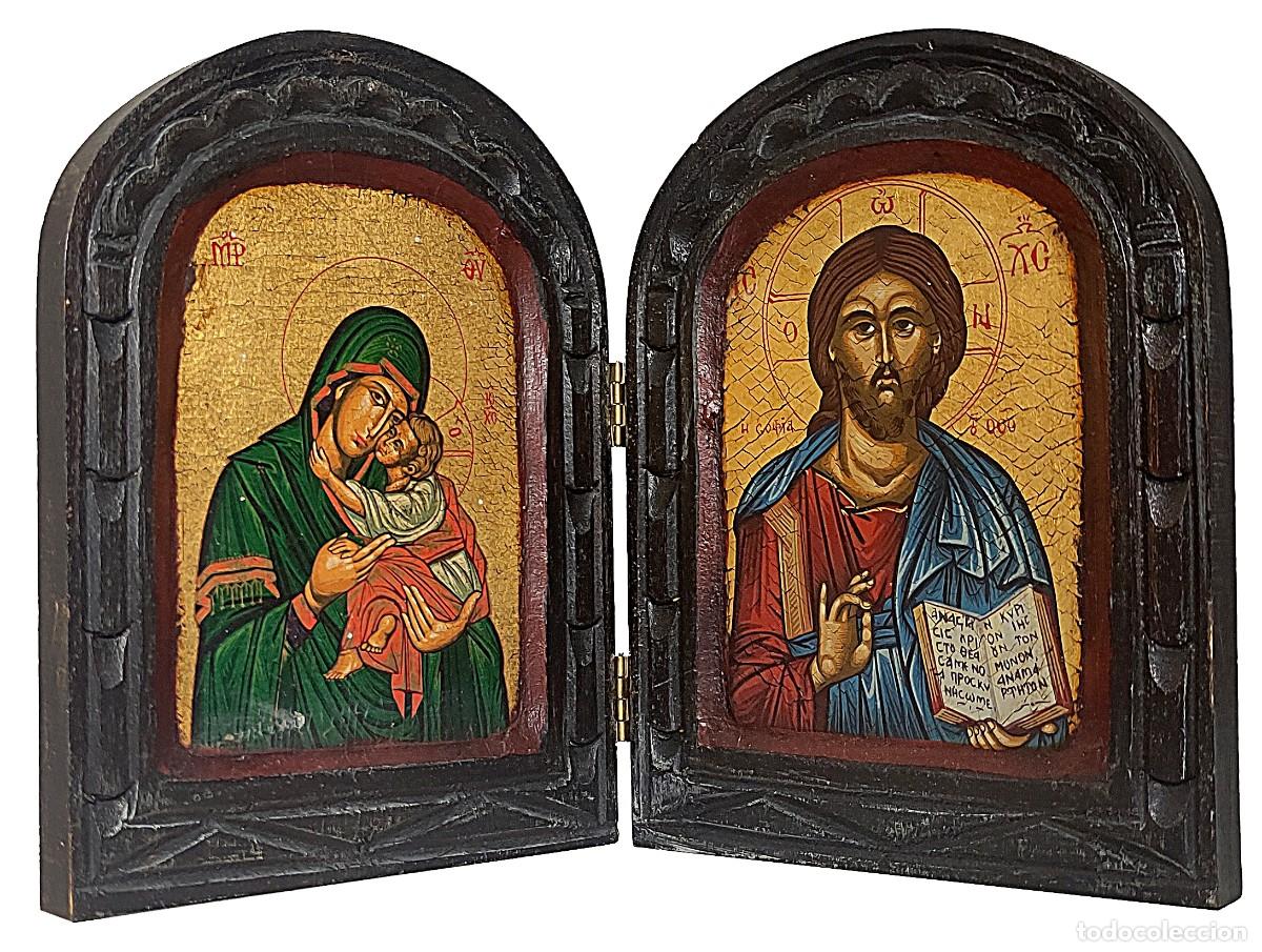 Arte: D&iacute;ptico icono con im&aacute;genes de cristo y virgen