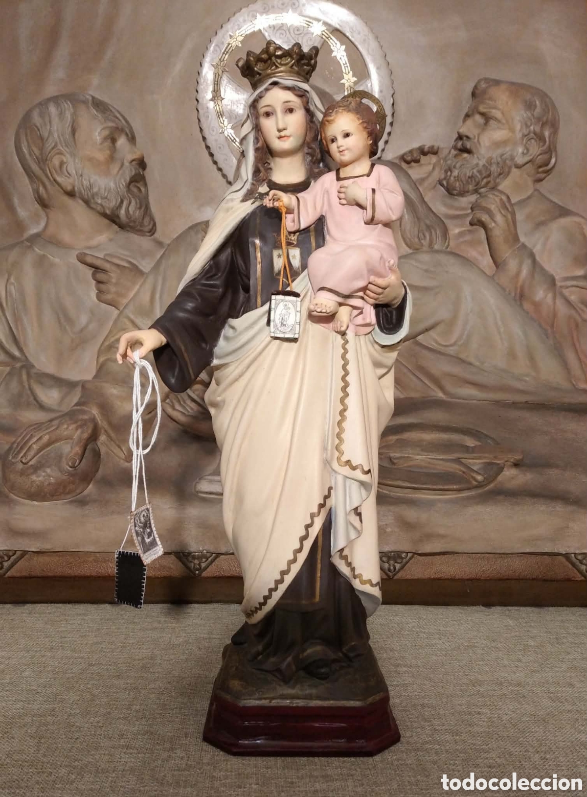 Arte: Virgen del Carmen 44 cm, Olot, ojos de cristal